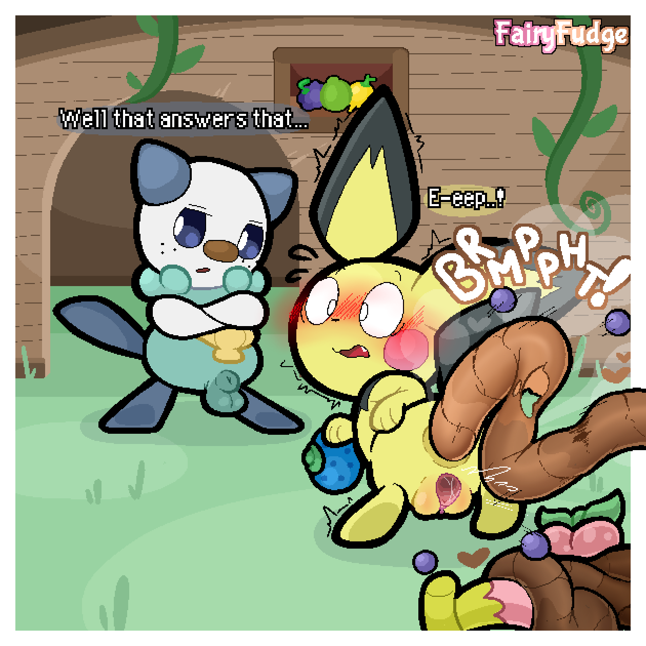 1:1 anal_fluids animal_genitalia annoyed anus ass balls berry blue_eyes blush blush_lines bodily_fluids brown_eyes butt_grab crossed_arms dialogue digital_media_(artwork) duo emanata embarrassed fairyfudge fart fear_pooping feces feces_pile female female_pooping feral food food_fetish food_in_feces food_play fruit gaping gaping_anus gaping_vagina generation_2_pokemon generation_5_pokemon genital_fluids genitals hand_on_butt hi_res inside looking_back male nanab_berry nintendo open_mouth oran_berry oshawott pecha_berry pichu plant pokemon pokemon_(species) pokemon_berry pooping_on_floor rear_view scat scatplay sheath signature smile sound_effects speech_bubble surprised vaginal_fluids vowelless vowelless_sound_effect vulva wide_eyed