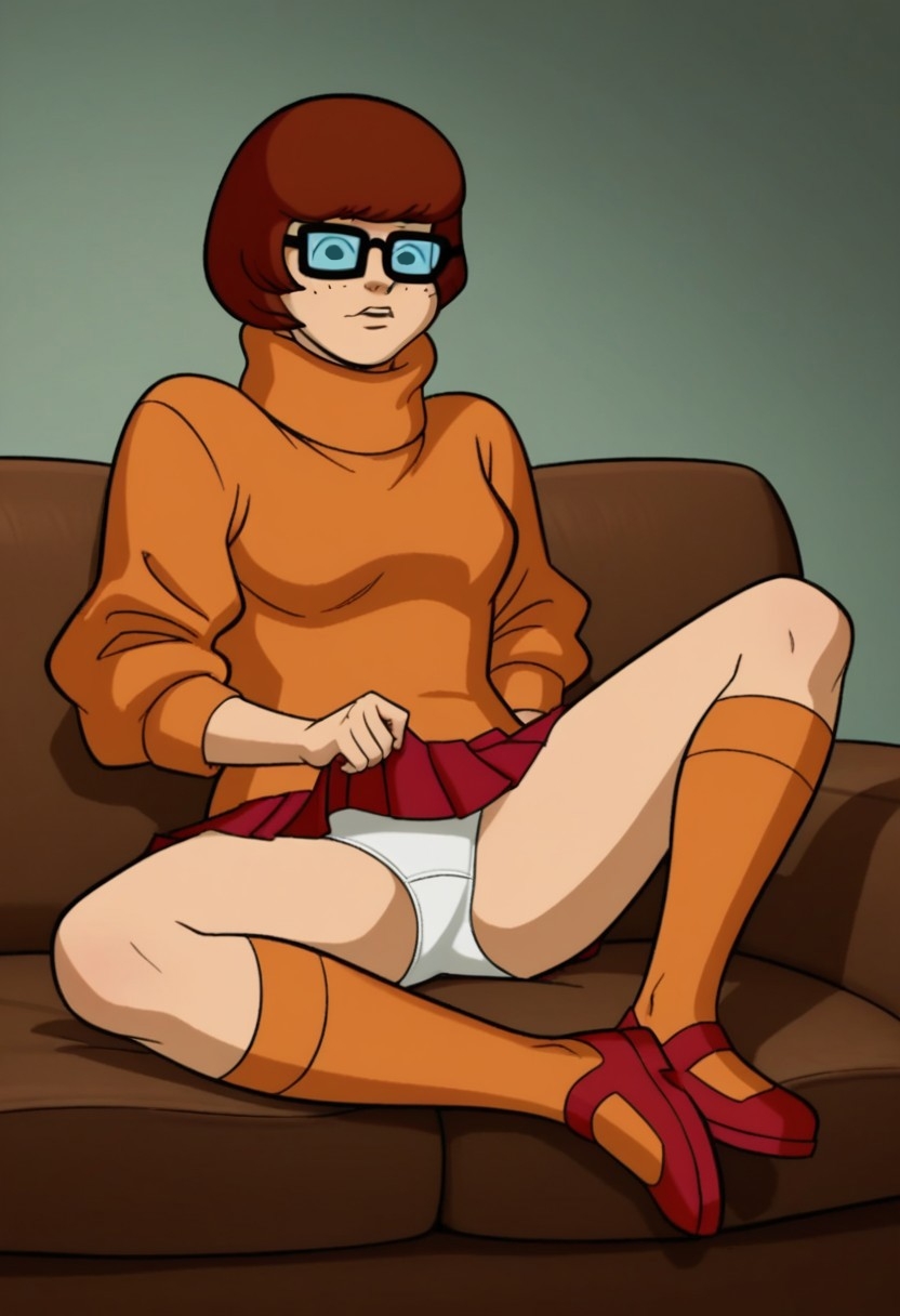 1girls ai_generated female glasses hanna-barbera panchira panties peripherie scooby-doo short_hair skirt skirt_lift solo spread_legs sweater upskirt velma_dinkley warner_brothers western_style white_panties