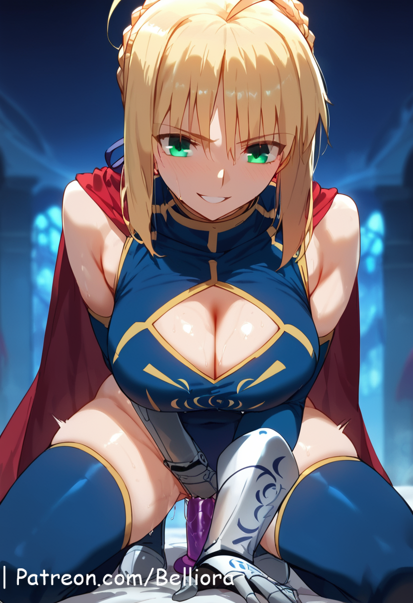 ai_generated anal anal_beads anal_object_insertion artoria_pendragon bangs belliora blonde_hair blush breasts butt_plug clitoris dildo eyebrows_visible_through_hair female female green_eyes hair_between_eyes heart heart-shaped_pupils jacket large_breasts long_hair looking_at_viewer lying medium_breasts navel object_insertion open_clothes open_eyes pillow pussy sex_toy shiny shiny_skin smile solo spread_legs symbol-shaped_pupils tagme thighs vaginal_object_insertion vaginal_penetration