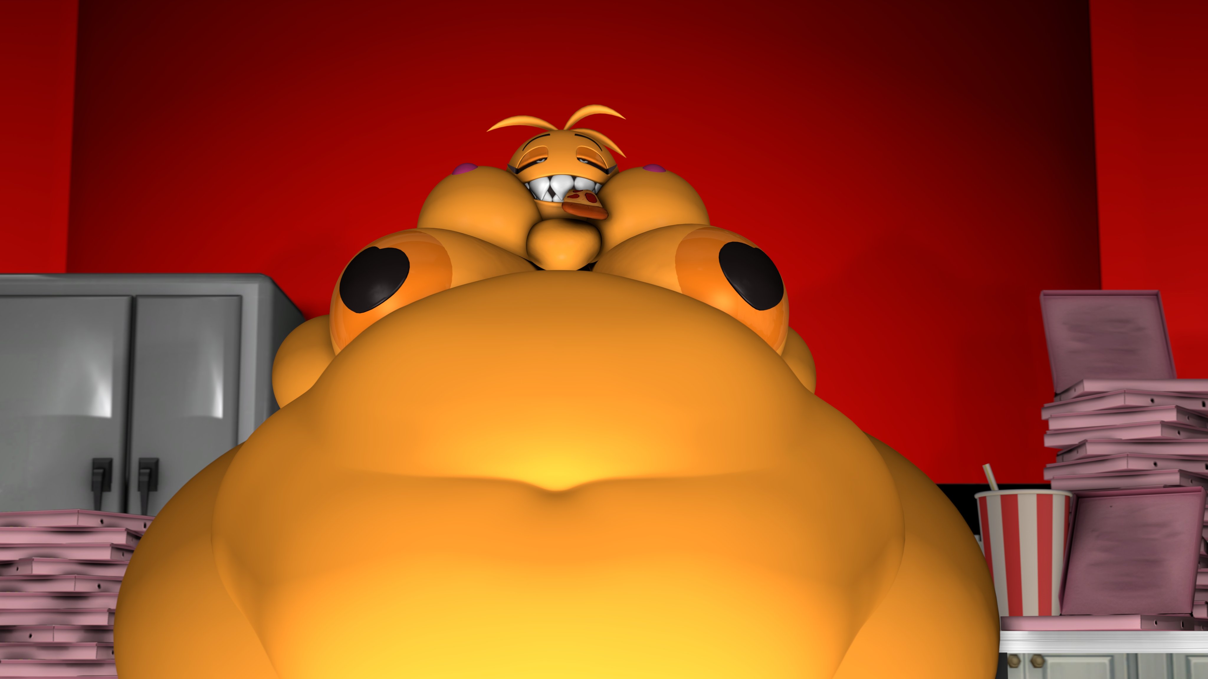 3d, aftermath, allstarman, animatronic, animatronic female, drink, eating food, fat, fat ass, fat female, fat fetish, fetish, five nights at freddy's, five nights at freddy's 2, fnaf, huge belly, huge breasts, huge cheeks, hyper, hyper ass, hyper belly, hyper breasts, hyper butt, hyper thighs, massive breasts, morbidly obese, non-human, obese, obese female, overweight, overweight female, pizza, pizza box, pizza slice, puffed cheeks, solo, toy chica (cyanu), toy chica (fnaf), weight gain