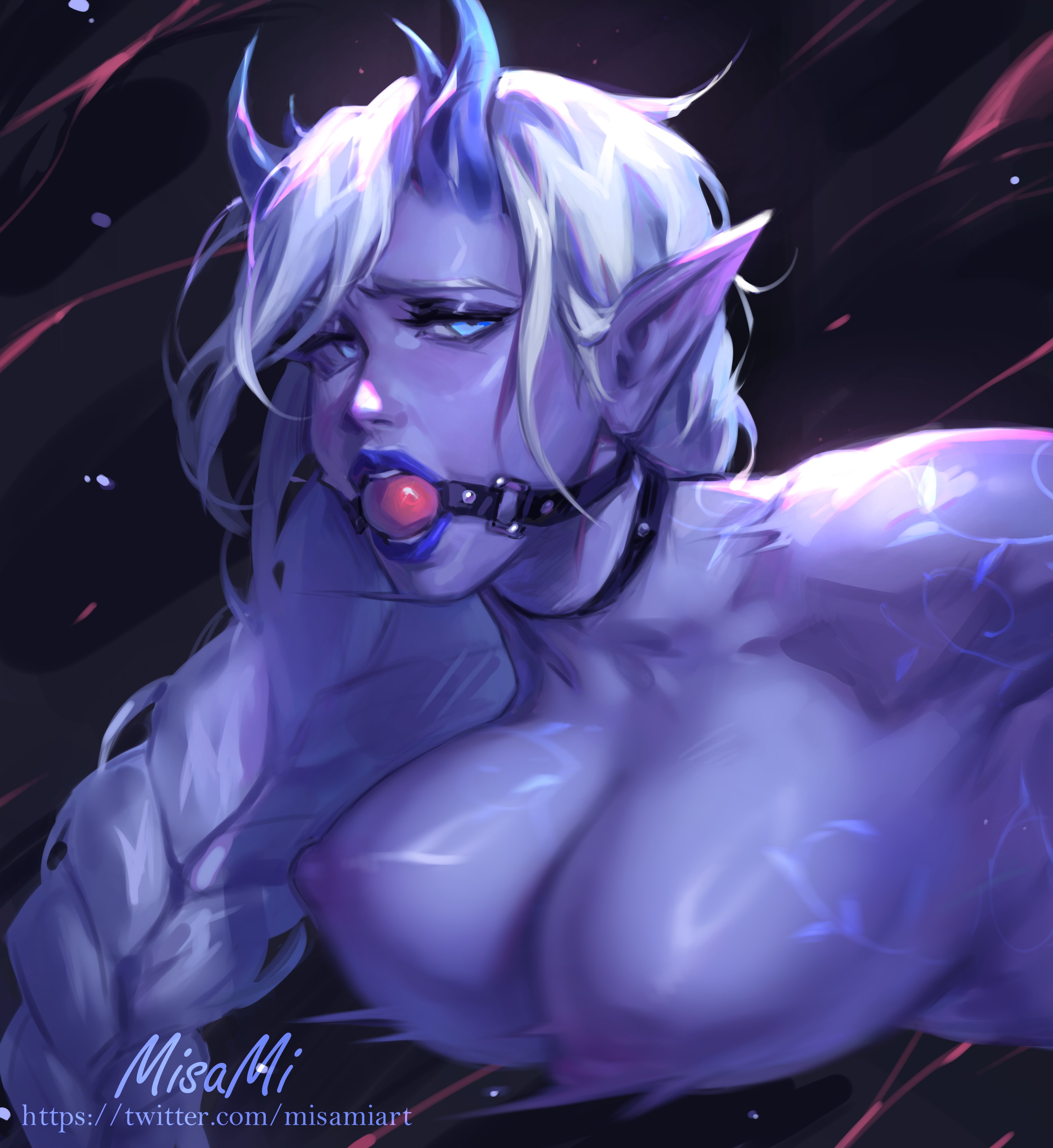 1girls, alternate version at source, alternate version available, big breasts, breasts, breasts bigger than head, breasts out, busty, busty female, dungeons and dragons, female, female only, fucked from behind, fucked into submission, fucked senseless, fucked silly, gag, gagged, huge breasts, large breasts, misami, oc, perky nipples, speed lines, tiefling