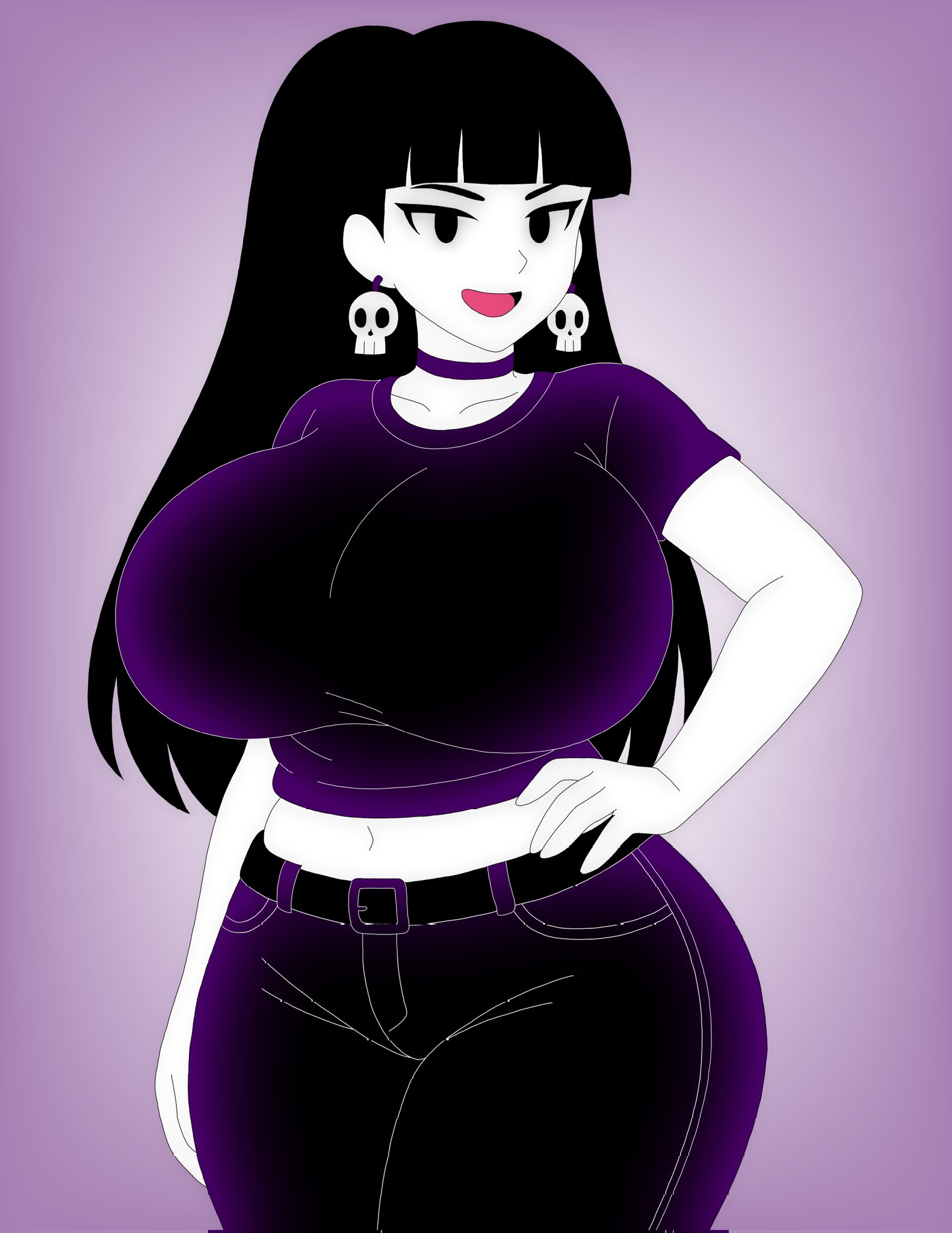 1girls, 2026, 2d, 2d (artwork), 2d artwork, artvi, ass, atomickingboo, belt, big ass, big breasts, breasts, breasts bigger than head, choker, clothed, clothed female, clothing, crop top, ear piercing, ear ring, earring, earrings, female, female focus, female only, fully clothed, fully clothed female, goth, goth girl, gothic, gothic girl, huge breasts, jeans, light skin, light-skinned female, lindel dollice quilten, oc, original, original character, pale skin, pale-skinned female, pants, pierced ears, piercing, piercings, skull earrings, solo, solo female, solo focus, the besties (atomickingboo), thick thighs, thighs