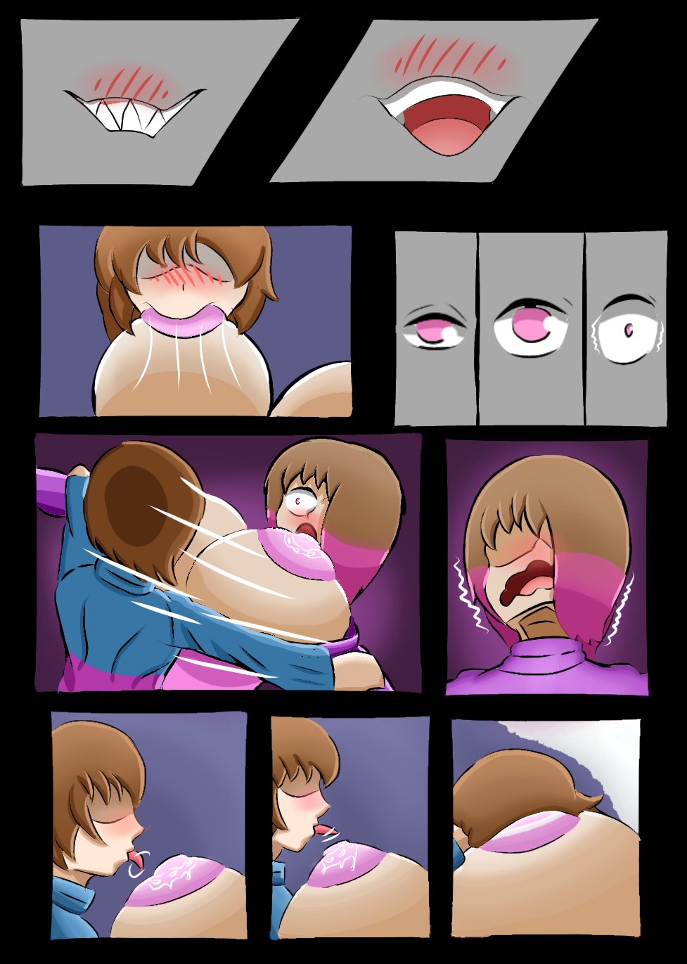 bete noire, big breasts, breasts, frisk, glitchtale, invognite, sucking nipples, sucking tits, undertale, waking