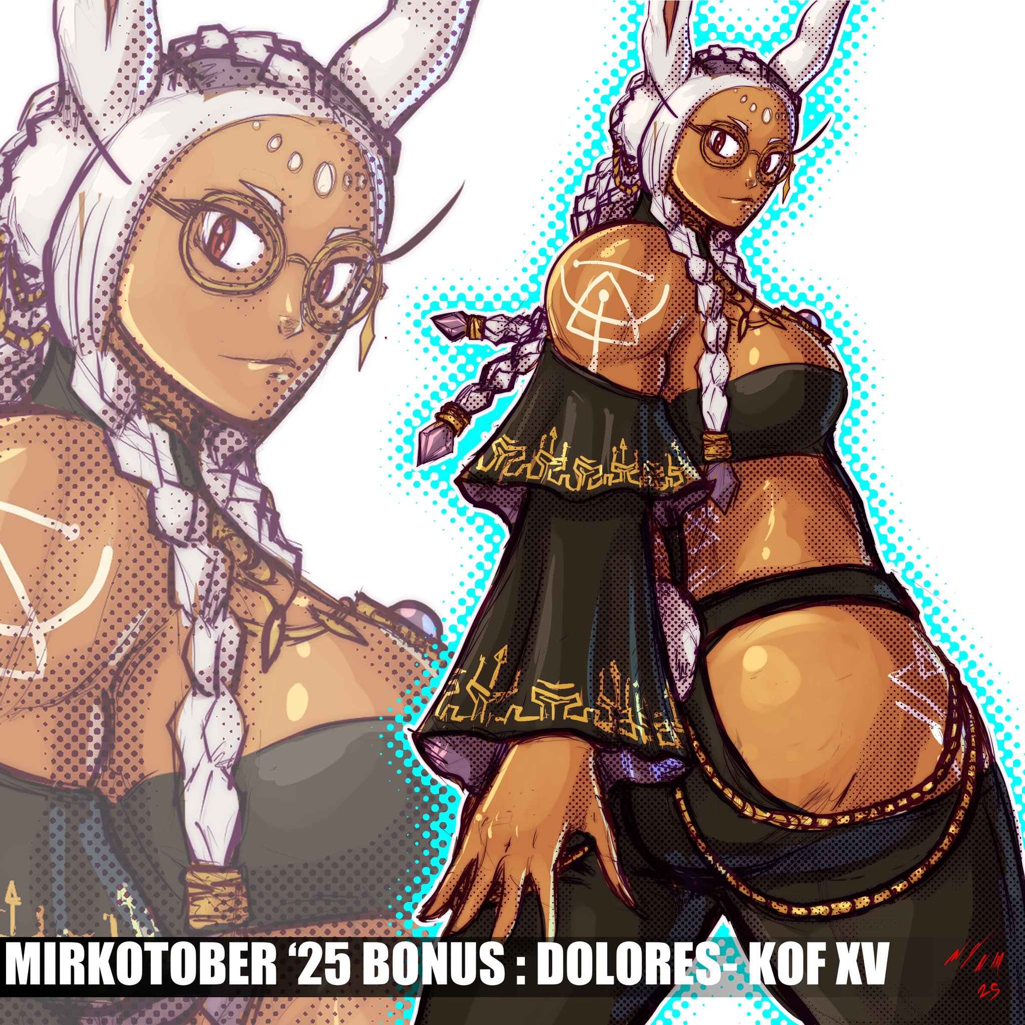 1girls, big ass, big breasts, bodypaint, boku no hero academia, braid, bunny, bunny ears, bunny girl, clothed, clothed female, curvy, dark skin, dark-skinned female, dolores (kof), fat ass, from behind, glasses, king of fighters, long hair, looking at viewer, looking back, miruko, my hero academia, red eyes, round glasses, rumi usagiyama, standing, taurencebell, thick, thick ass, thick thighs, thighs, voluptuous, voluptuous female, white hair