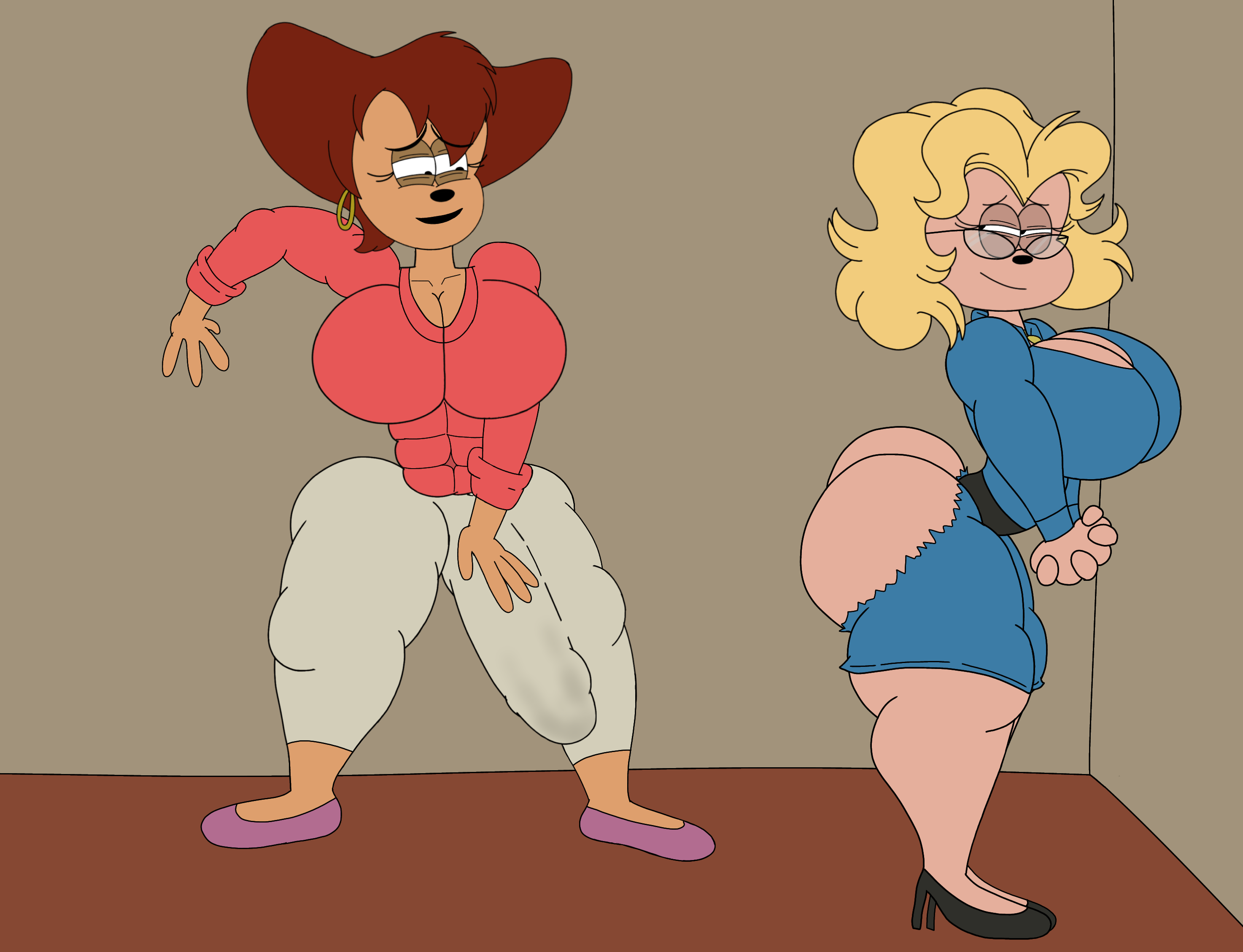 1futa, ass movement, big ass, big ass (female), classic cartoon, disney, erection, erection under clothes, excited, excited female, excited for sex, excited futa, futa on female, futa only, futanari, goof troop, ms. pennypacker, muscular futa, muscular futanari, peg pete, penis grab, robin2024 (artist), seductive eyes, seductive pose
