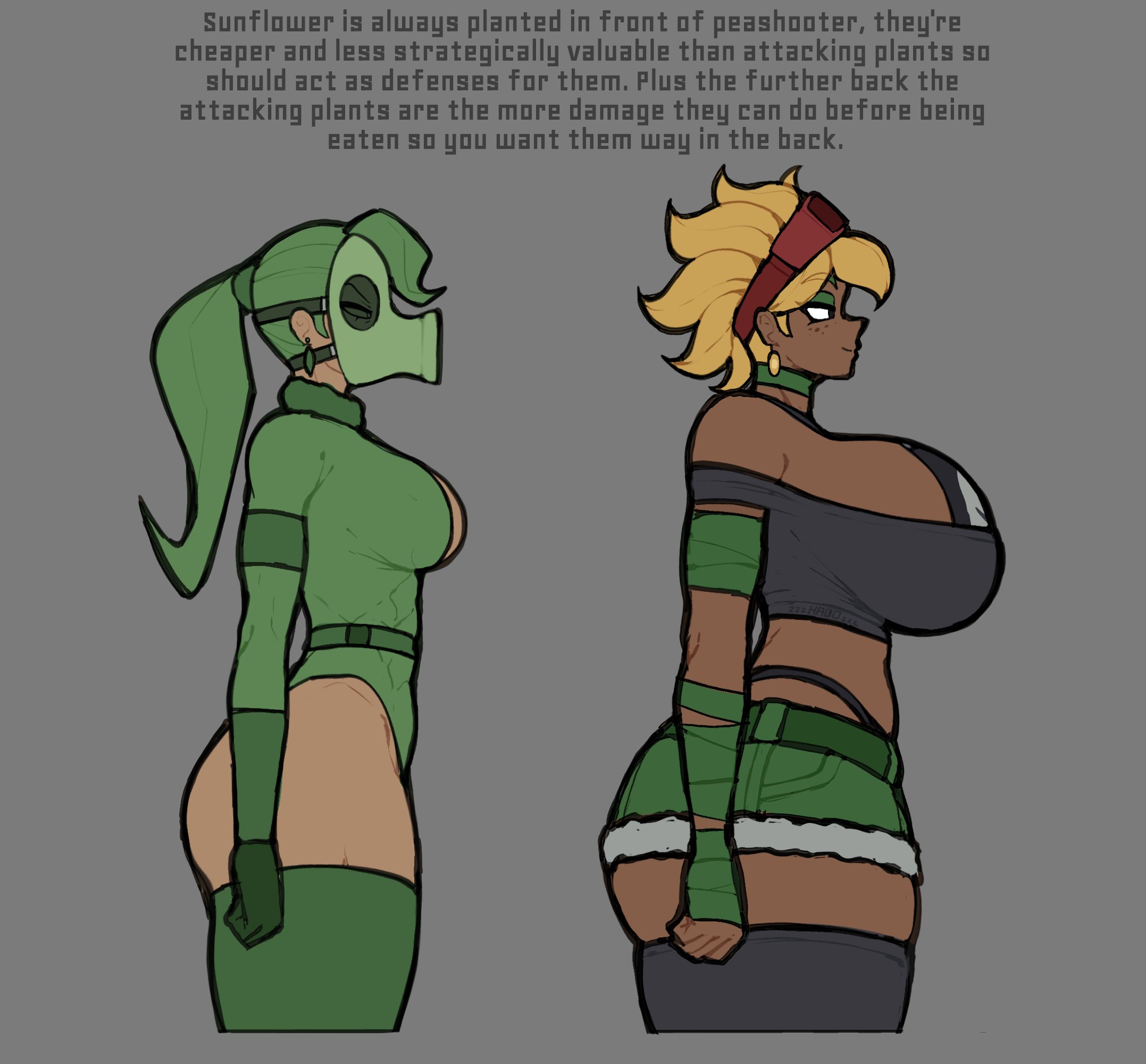 1girls, anthro, anthrofied, ass, breasts, english text, female, flora fauna, huge breasts, human, humanized, meme, peashooter (pvz), plant, plant girl, plant humanoid, plantie, plants vs zombies, plants vs. zombies, popcap games, pussy, solar flare (peargor), solar flare (pvz), sunflower (pvz), text, zzzhodazzz