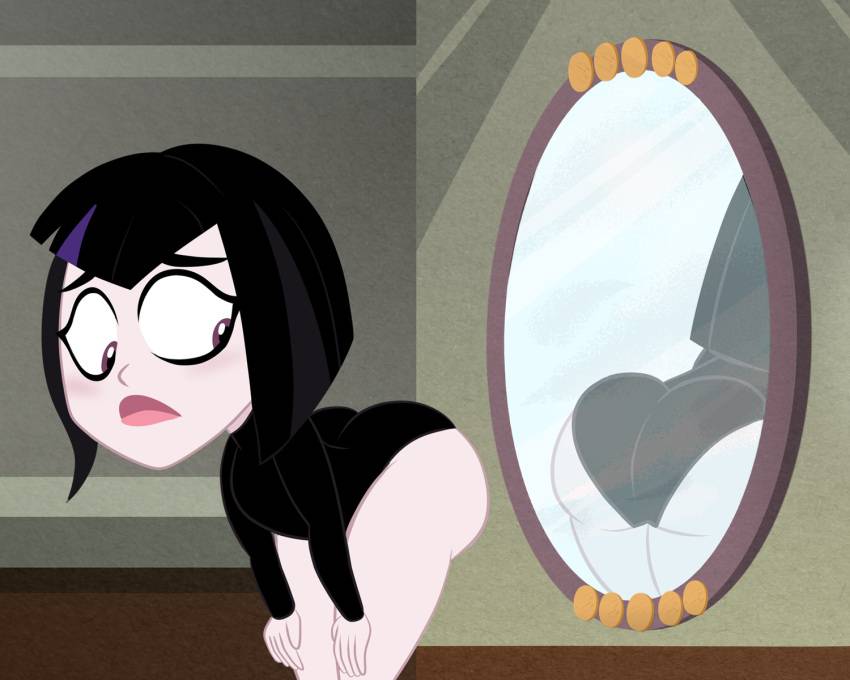 big ass, big butt, black hair, blush, bubble butt, dc super hero girls, female, female only, goth, mirror, on model, raven (dc), scobionicle99, teen titans