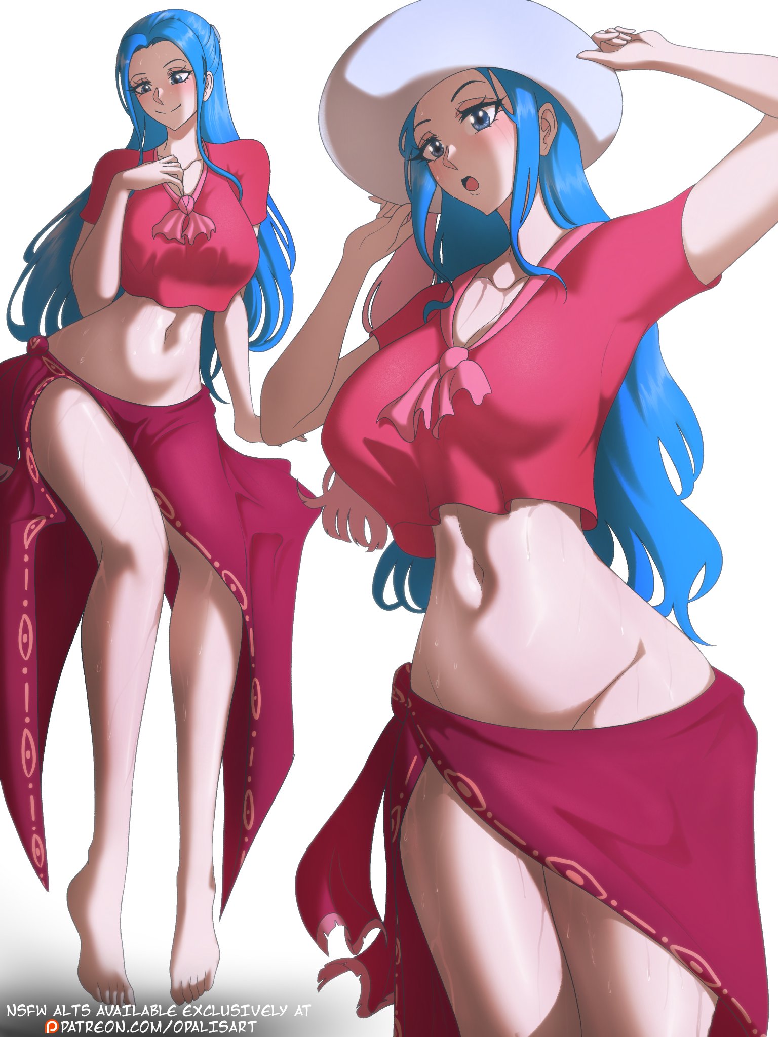 1girls, bare arms, bare shoulders, big breasts, blue eyes, blue hair, blue-haired female, blush, breasts, clothed, clothing, color, female, female focus, female only, hi res, large breasts, light skin, light-skinned female, long hair, looking at viewer, nefertari vivi, one piece, opalisart, shounen jump, solo female, tagme, thick thighs