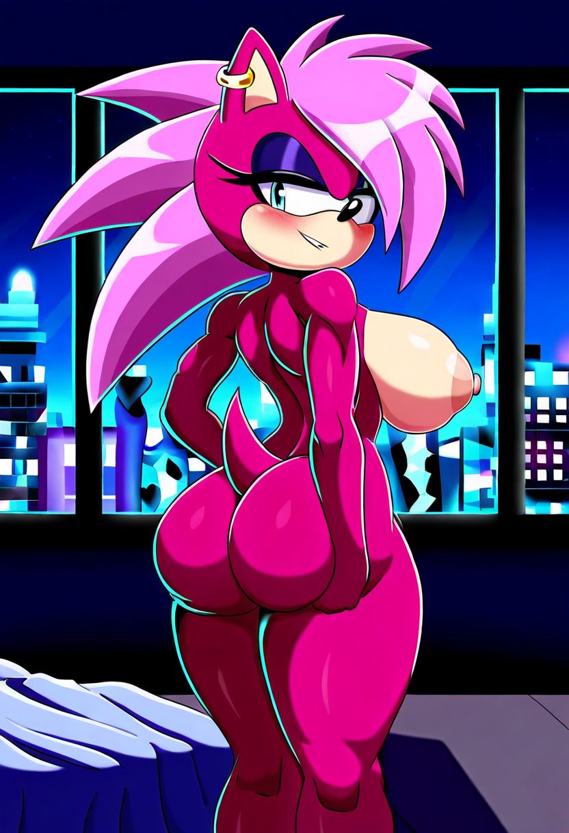 ai_generated ass breasts fishnet fishnets hips magenta_fur pink_hair seductive sonia_the_hedgehog sonic_(series) sonic_the_hedgehog_(series) sonic_underground