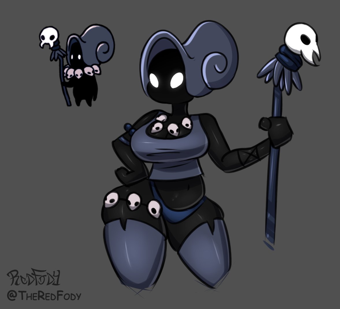 1girls 2020 accessory anthro ass belly big_ass big_breasts black_body black_skin breasts chubby chubby_female clothed darkfody female female_only hand_on_hip hollow_knight insect_humanoid insects mage necklace rule_63 snail snail_girl snail_humanoid snail_shaman solo staff tanktop thick_thighs thighhighs thighs tribal_spellcaster white_eyes wizard