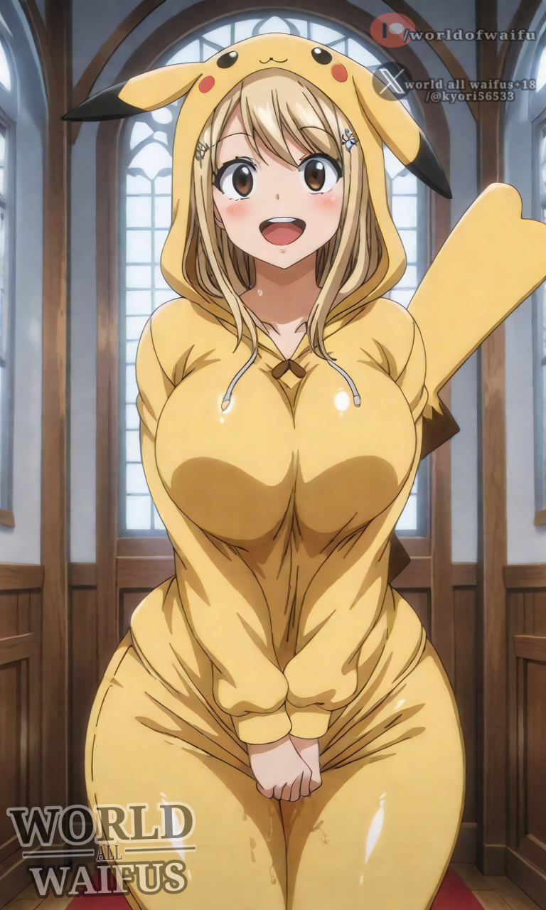 ai_generated fairy_tail lucy_heartfilia pijama pikachu pokemon