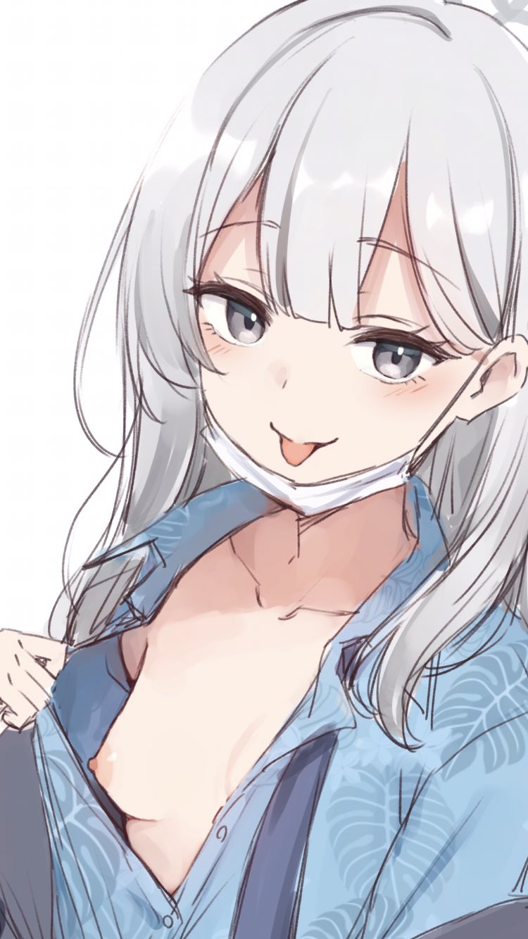 breasts nagami_yuu nipples open_shirt small_breasts teasing tongue_out