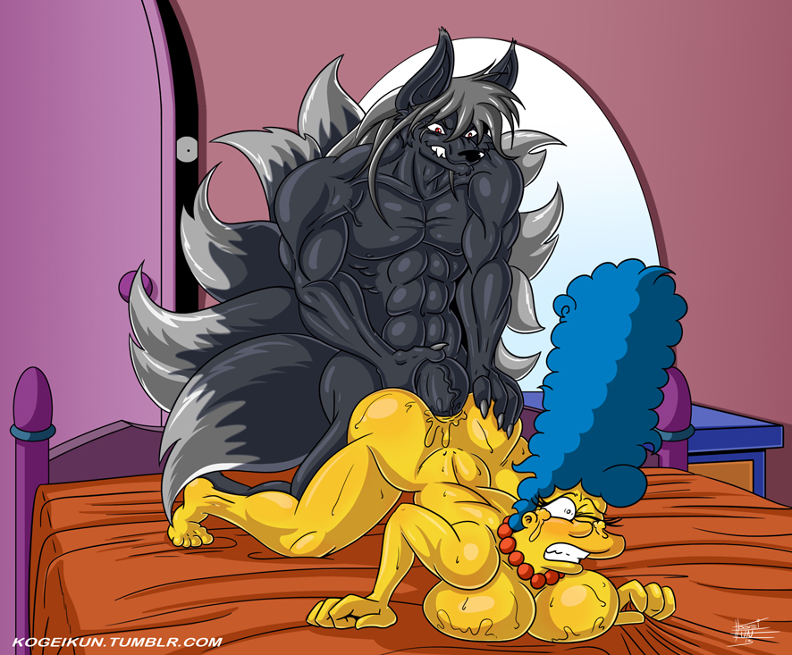 anal anal_sex anthro big_breasts big_penis breasts canine color female fox human kogeikun male marge_simpson penetration penis straight tamati the_simpsons