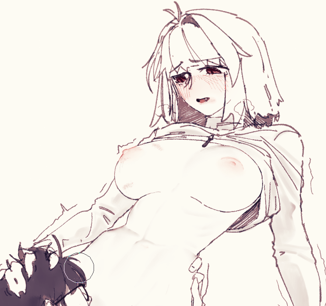 1boy 1girls ahoge arcueid_brunestud big_breasts black_hair blush breasts clothing_pull cunnilingus eating_pussy grabbing_head hickey huge_breasts large_breasts leodot licking licking_pussy looking_pleasured melty_blood nipples overwhelmed overwhelming_pleasure pulling_head short_hair sketch steam sweater_lift tohno_shiki top_heavy trembling tsukihime type-moon