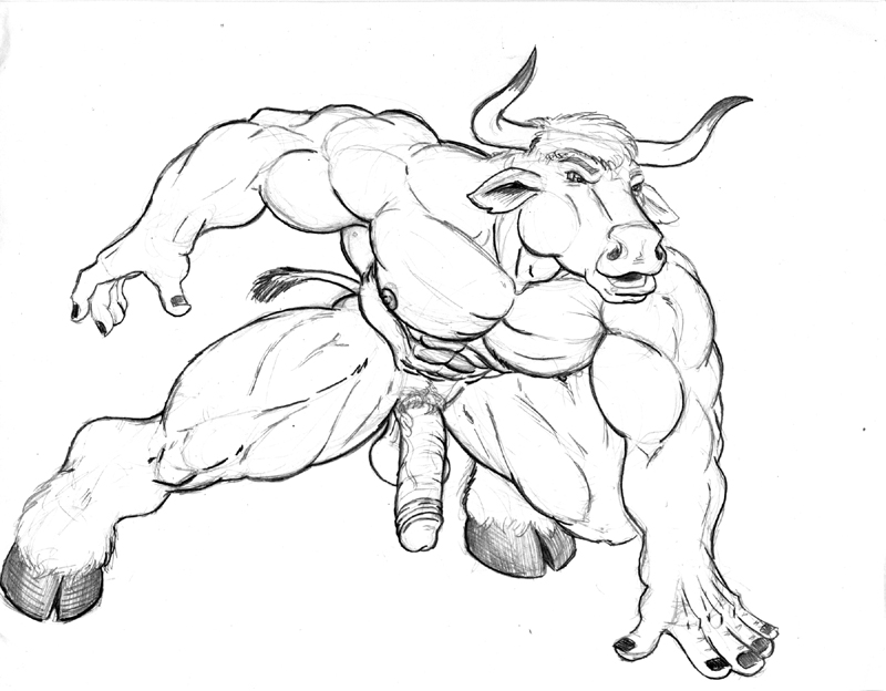 abs balls biceps big big_penis bovine cattle male male_only muscles pecs penis plain_background pose solo sudonym thick_penis