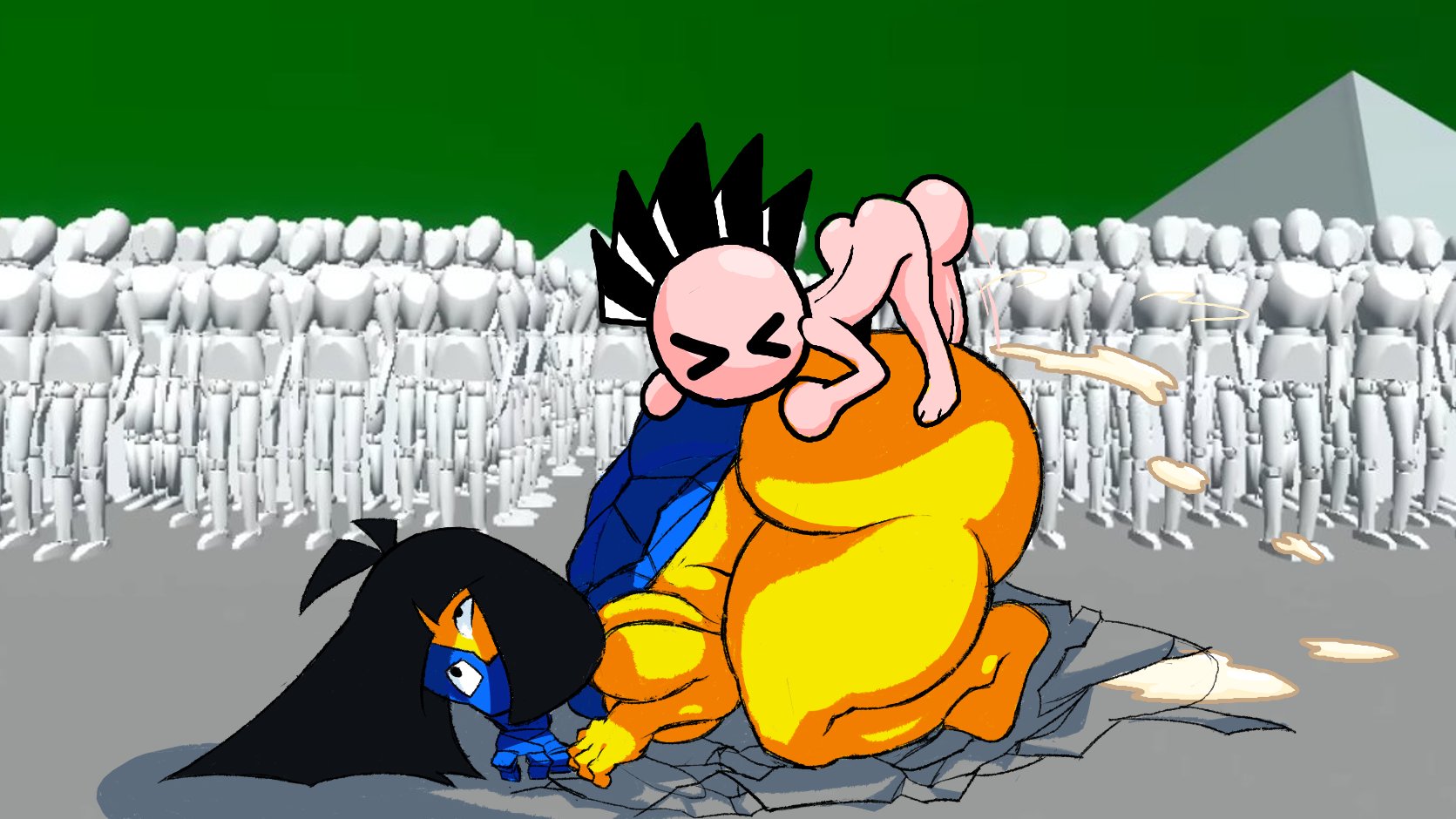 1boy, 1girls, 2025, background, background character, bigger female, black hair, cum, cum inside, ena, ena (series), eyes rolling back, female, female penetrated, genital fluids, genitals, male, male penetrating, male/female, penis, penis in pussy, people in background, peruvian female, pussy, semen, size difference, smaller male, tagme, thejudger, thejudgerjinger, two-tone body