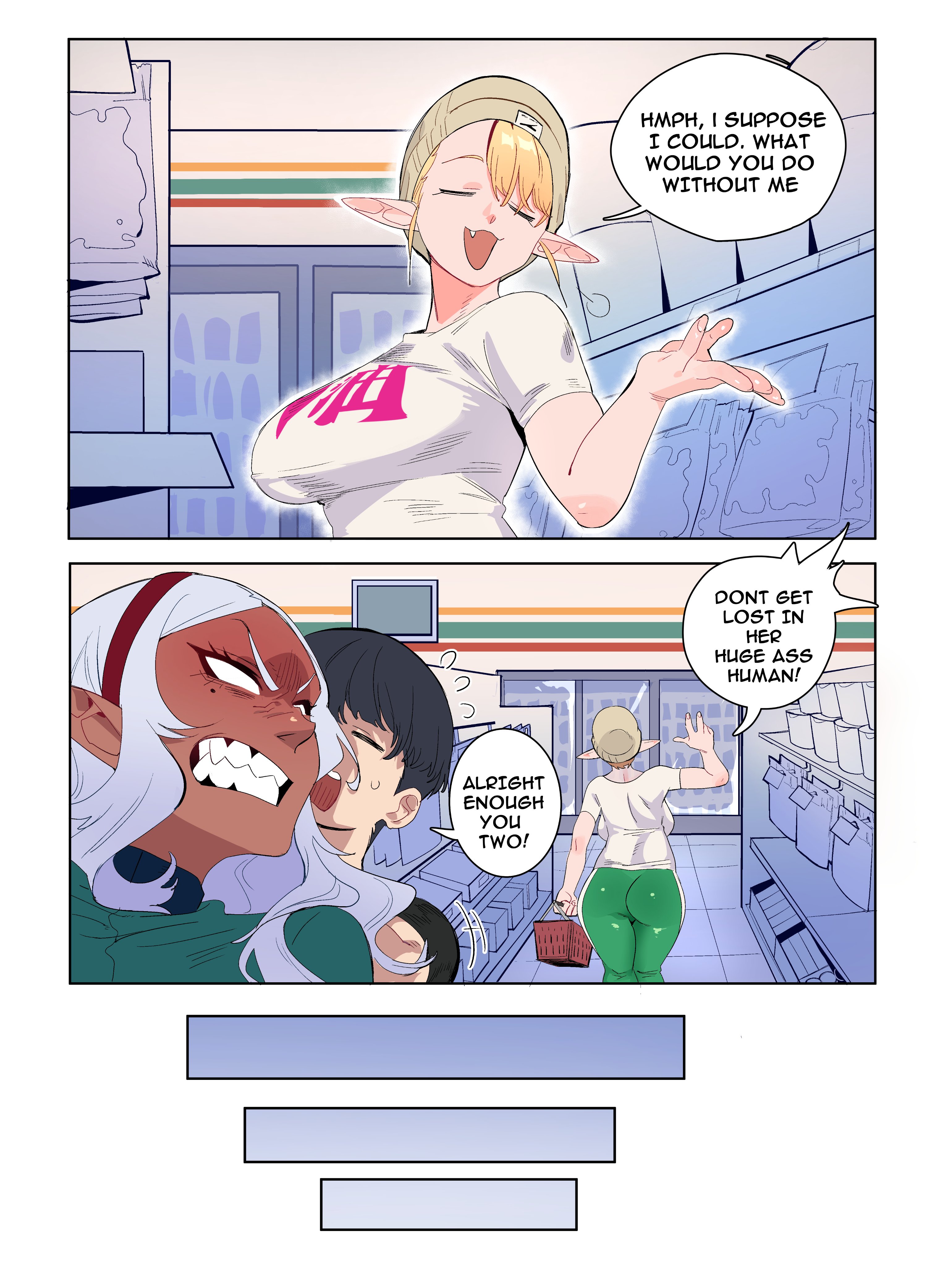 ass, big ass, big butt, bubble ass, bubble butt, comic, comic page, dark elf, dark skin, dark-skinned female, elf ears, elf female, elf-san wa yaserarenai, elfuda, female, female focus, grey hair, kuroeda, naoe tomoatsu, pointy ears, silver hair, void dot exe