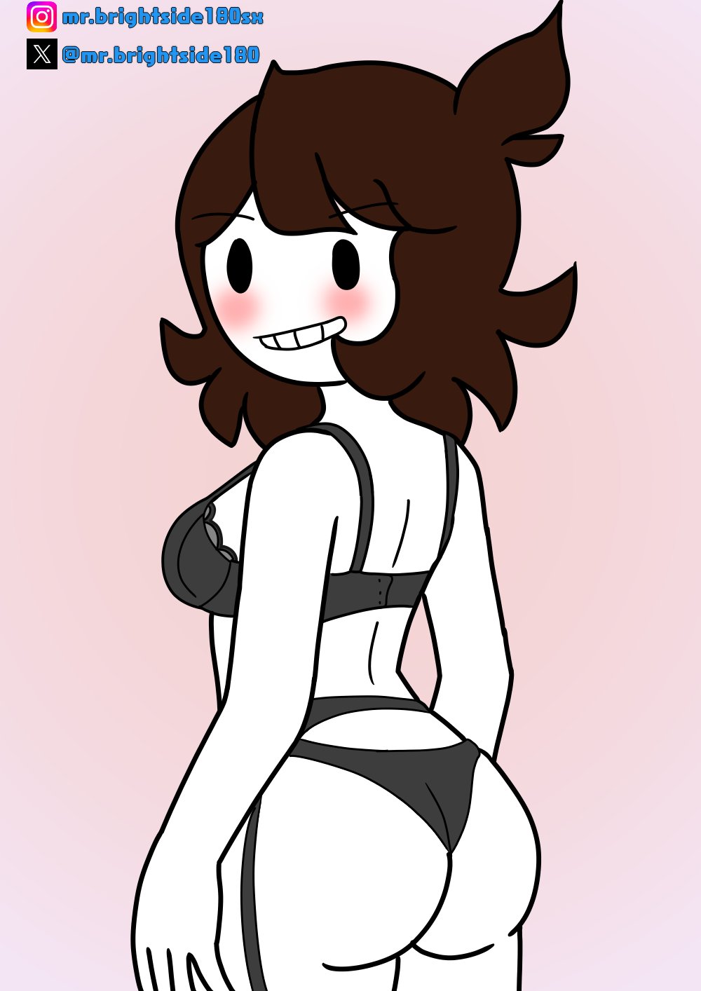 ass, back view, big ass, big breasts, big butt, big thighs, breasts, female, jaiden, jaiden animations, lencerie, mr.brightside, rubber, short hair, simple background, white skin