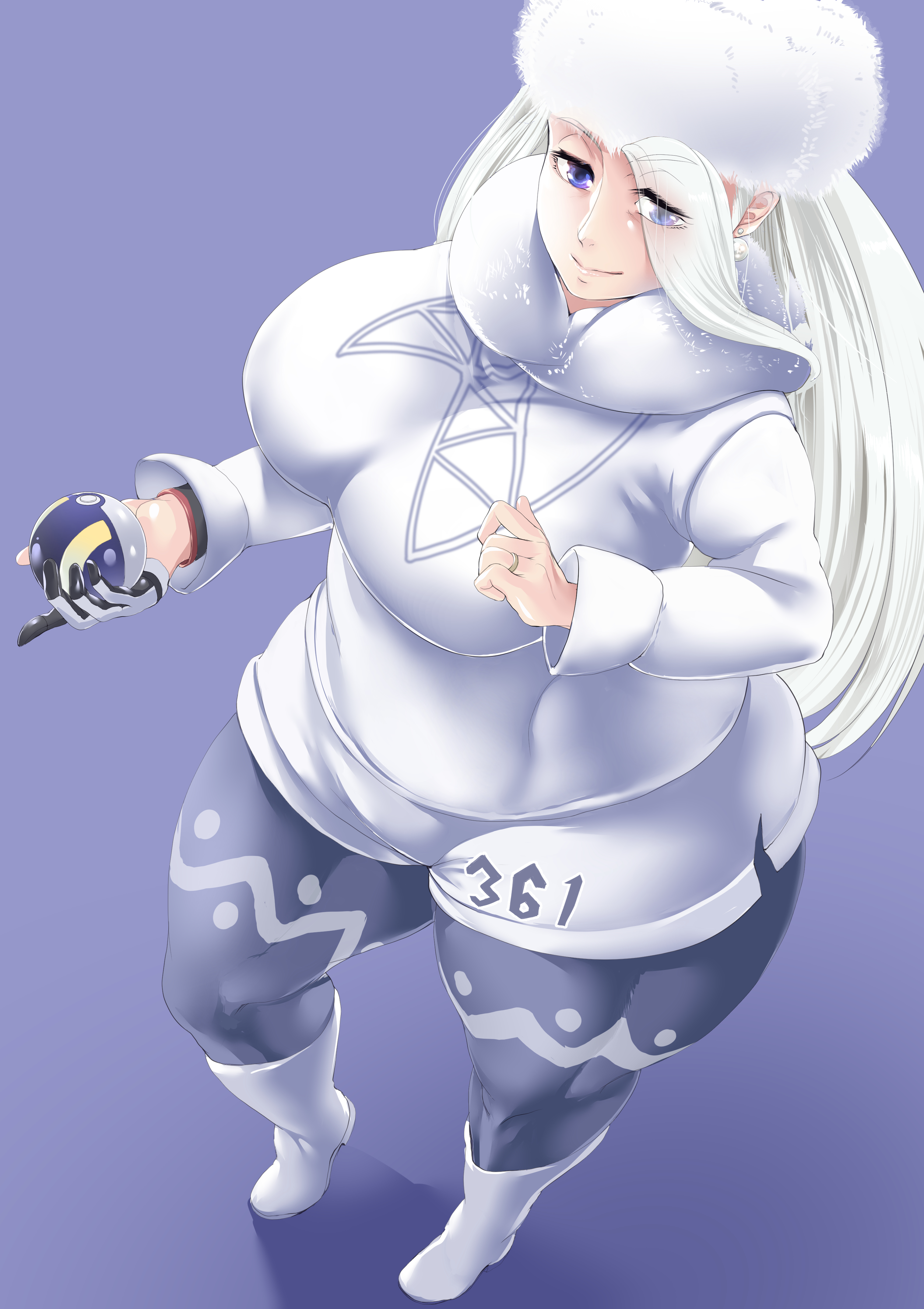 1girls, big breasts, blue eyes, breasts, chubby, chubby female, clothed, female, fully clothed, ikemenium114514, large breasts, looking at viewer, mature, mature female, melony (pokemon), milf, nintendo, pokemon, pokemon ss, posing, remu (kirieroido), solo, tagme, thick thighs, white hair