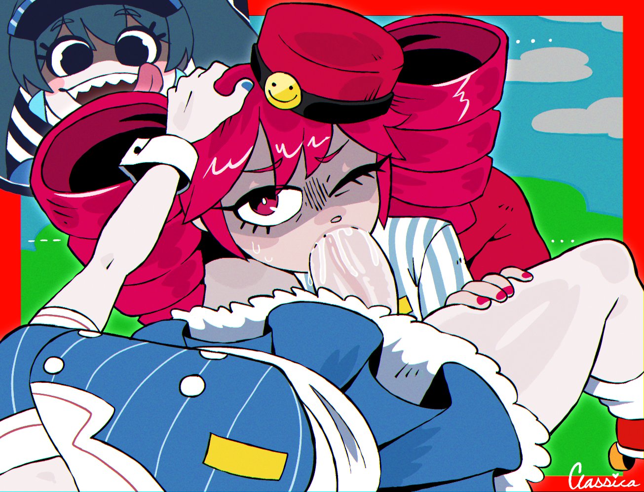 1futa, 1girl1futa, 1girls, 2girls, blowjob, classica p, colorful background, consensual non consent, crazy eyes, crying, cum, cum in mouth, drill hair, dubious consent, fearful expression, fellatio, female, forced, forced oral, futa on female, futa with female, futanari, hand on another's head, hat, hatsune miku, huge cock, intersex, kasane teto, mesmerizer (vocaloid), mesmerizer miku, mesmerizer teto, morse code, multiple girls, nail polish, one eye closed, oral, penis, rape play, red eyes, red hair, sharp teeth, striped, synthesizer v, teeth, tongue, tongue out, top hat, twin drills, twintails, uncensored, vocaloid