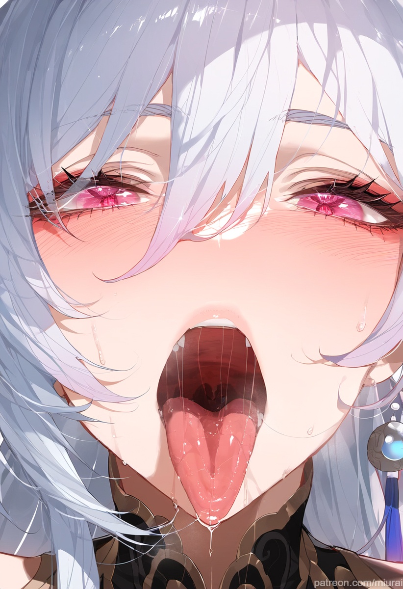 honkai:_star_rail jingliu_(honkai:_star_rail) open_mouth saliva saliva_trail solo solo_female