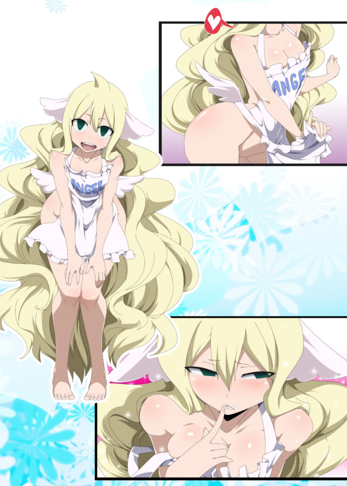 1girls, blonde hair, blonde-haired female, comic, fairy tail, female, happy, lexus (artist), mavis vermilion, naked apron