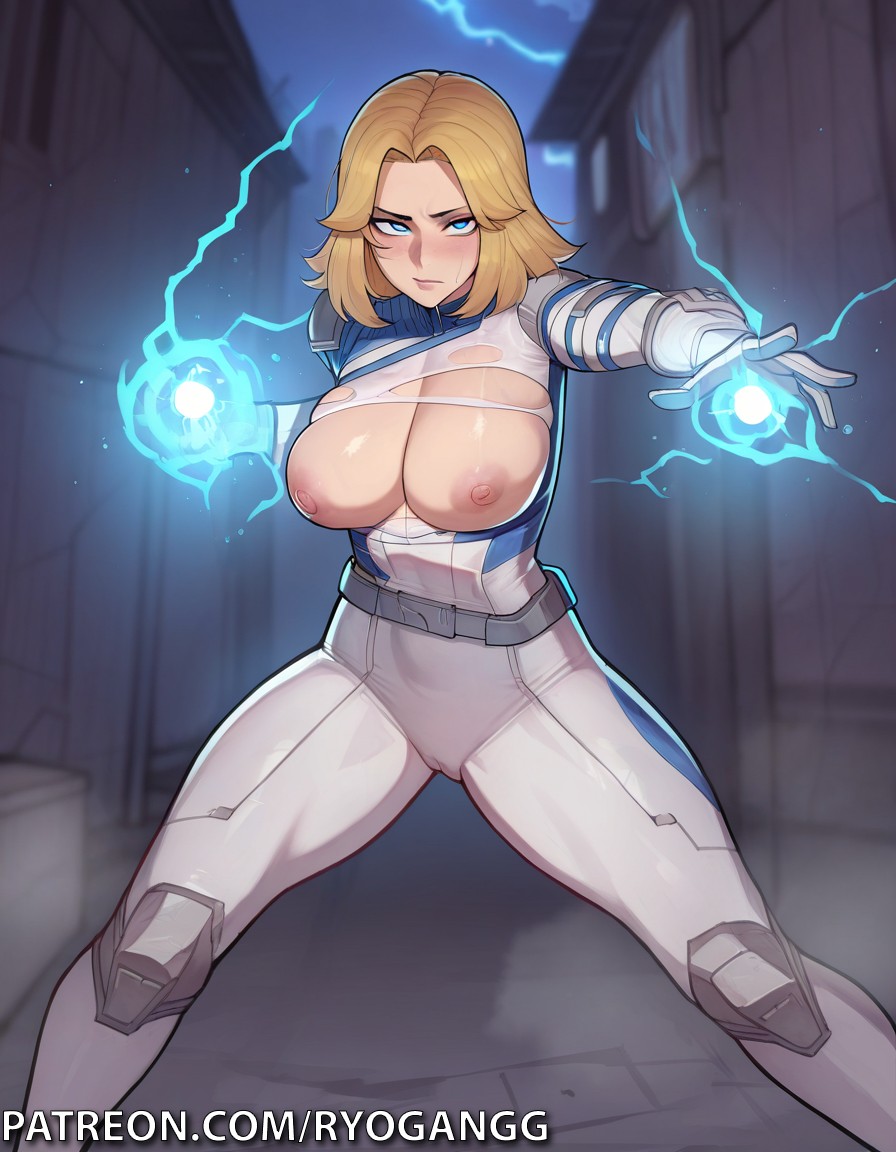 ai generated, female, invisible woman, invisible woman (marvel rivals), marvel, marvel comics, marvel rivals, ripped bodysuit, ryogangg, sue storm, superheroine