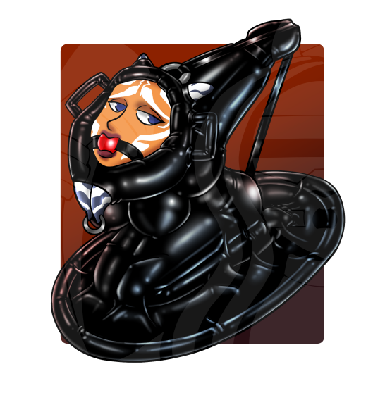 1girls ahsoka_tano ball_gag bondage bound female female_only femsub gag gagged handles handles_on_head latex latex_bondage png rubber rubberlink