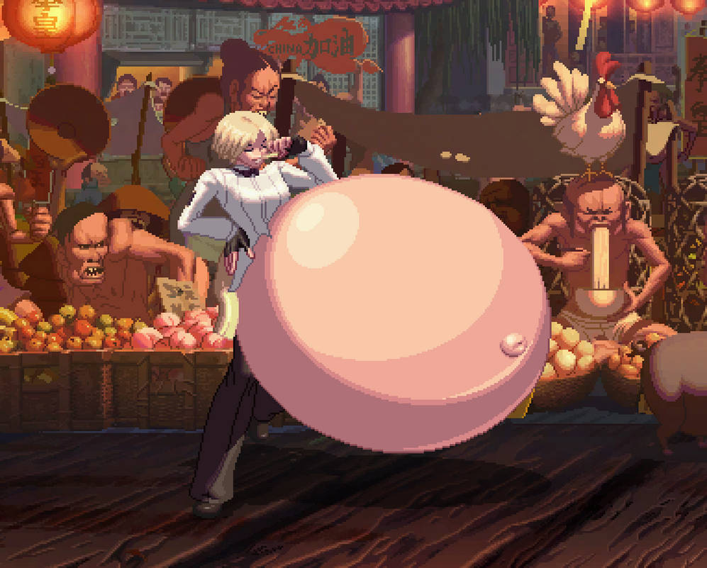 belly_expansion belly_inflation breasts expansion inflation inflation_fetish king_(snk) outie_navel snk