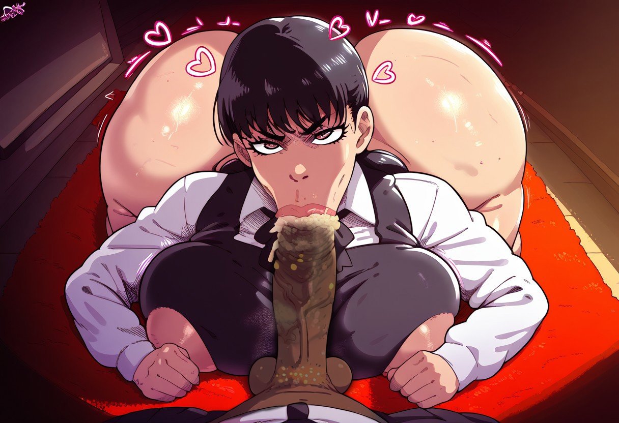 1boy, 1boy1girl, 1girls, 2024, ai generated, angry, angry face, areolae, big areola, big ass, big balls, big breasts, big penis, black hair, blowjob, brown eyes, bubble butt, chainsaw man, child bearing hips, dark skin, dark-skinned male, dat ass, dumptruck ass, excessive smegma, fat ass, fellatio, female, femsub, horny, horny female, huge areolae, huge ass, huge breasts, huge cock, hyper breasts, hyper penis, male, male/female, maledom, mitaka asa, nasty, nasty cock, ripped clothing, rokten art, smegma, smegma in mouth, smegmafied cum, sweat, sweatdrop, sweating, sweaty, thick thighs, torn clothes, torn clothing, veiny penis