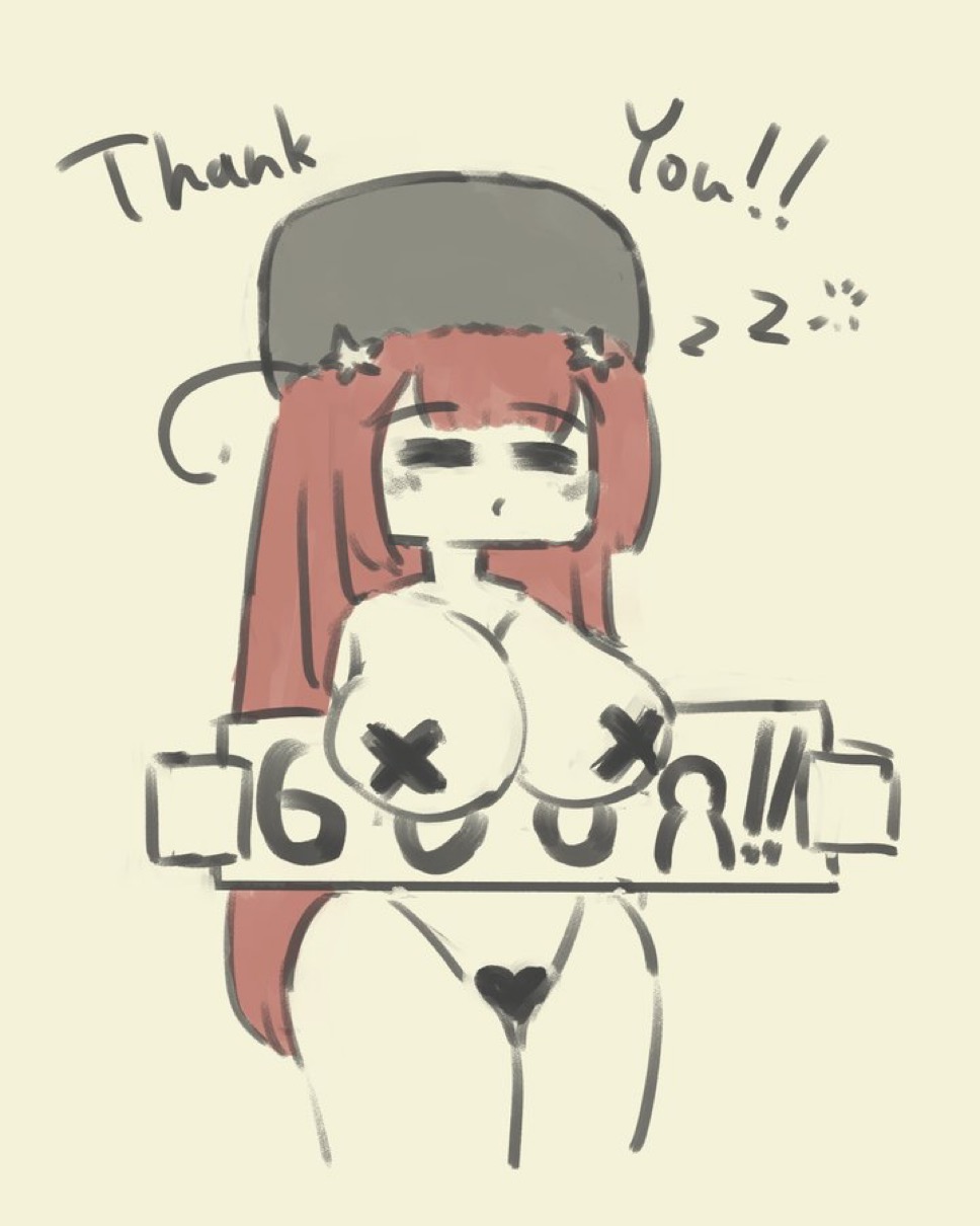 1girls, 2024, akasamaishere, breasts, female, hat, holding object, long hair, milestone celebration, pasties, red hair, roblox, robloxian, sign, tagme, thighs