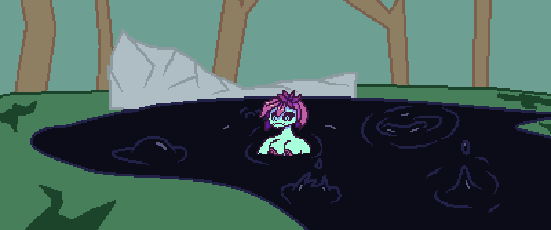 black_sclera breasts bubbles cyan_skin flora_fauna floran floran_(starbound) futanari green_skin horsecock horsecock_futanari nipples pixel_art quicksand sinking solo solo_female solo_futanari swamp tar tar_pit yakuman_player_(artist)