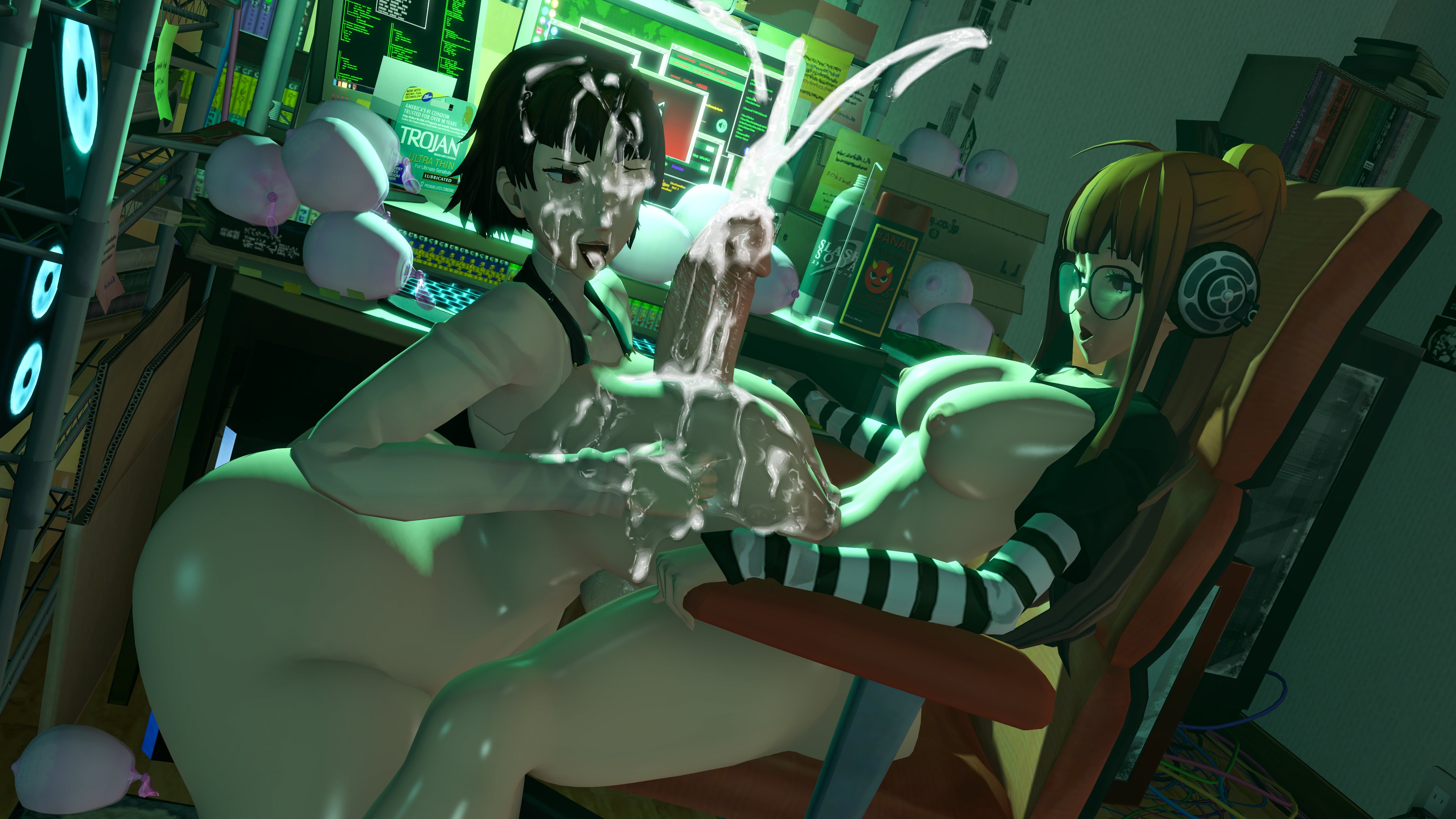3d, breasts, cum, cumshot, female, futa on female, futanari, intersex, light skin, light-skinned female, light-skinned futa, makoto niijima, paizuri, persona, persona 5, sakura futaba, theboobedone