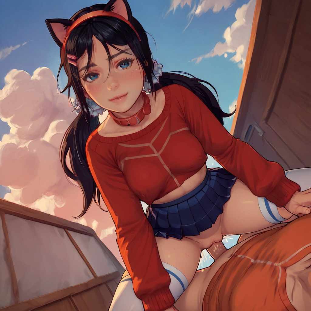 1boy 2024 2025 ai_generated begging big_breasts big_butt big_thighs blue_eyes blue_hair braids cat_ears catgirl chocker closed_eyes dick female fox_ears fox_girl horny laying_down long_hair masturbation miside mita_(miside) obedience penis pussy pussy_juice school_uniform seductive skirt smile smiling soprano_r34 sweater wet_pussy young_girl