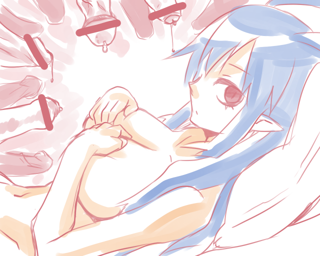 breasts canon_genderswap completely_nude completely_nude_female covering covering_breasts disgaea disgaea_d2 genderswap_(mtf) laharl laharl-chan large_breasts multiple_penises nippon_ichi_software penis