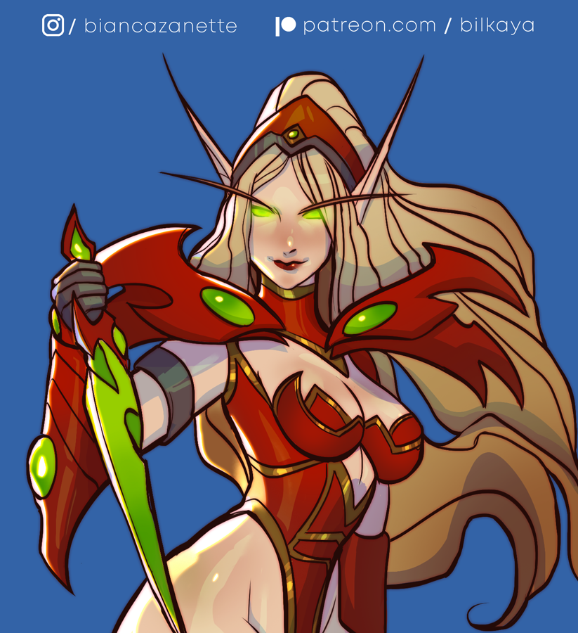 1girls alternate_version_available bilkaya blonde_hair blood_elf dagger elf elf_ears female green_eyes valeera_sanguinar warcraft