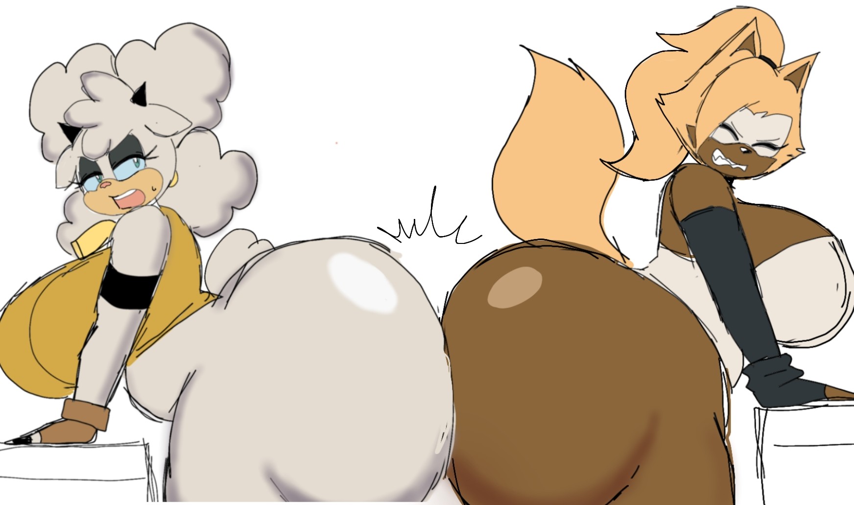 2d, 2girls, ass, ass to ass, big ass, big breasts, breasts, clothing, female, female only, female/female, furry, huge ass, idw comics, idw publishing, lanolin the sheep, mobian, mobian (species), mobian sheep, momiji (artist), quad tails, sega, sonic (series), sonic the hedgehog (comics), sonic the hedgehog (idw), sonic the hedgehog (series), tail, whisper the wolf