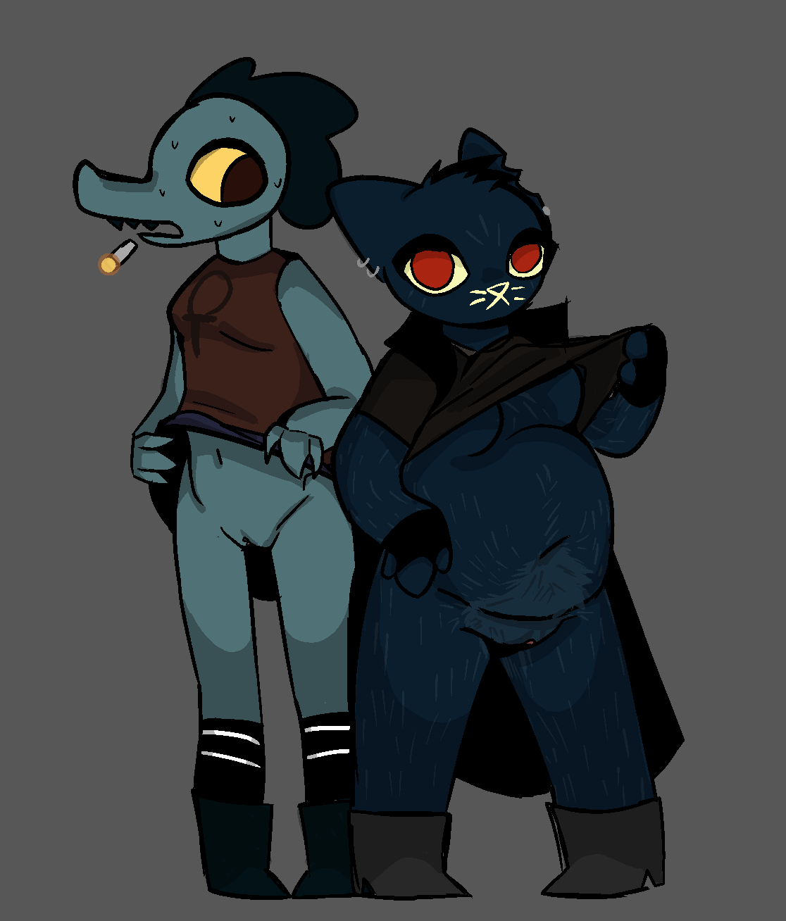 2girls bea_(nitw) bea_santello bottomless breasts female harlowofeire mae_(nitw) mae_borowski night_in_the_woods nude pussy tagme