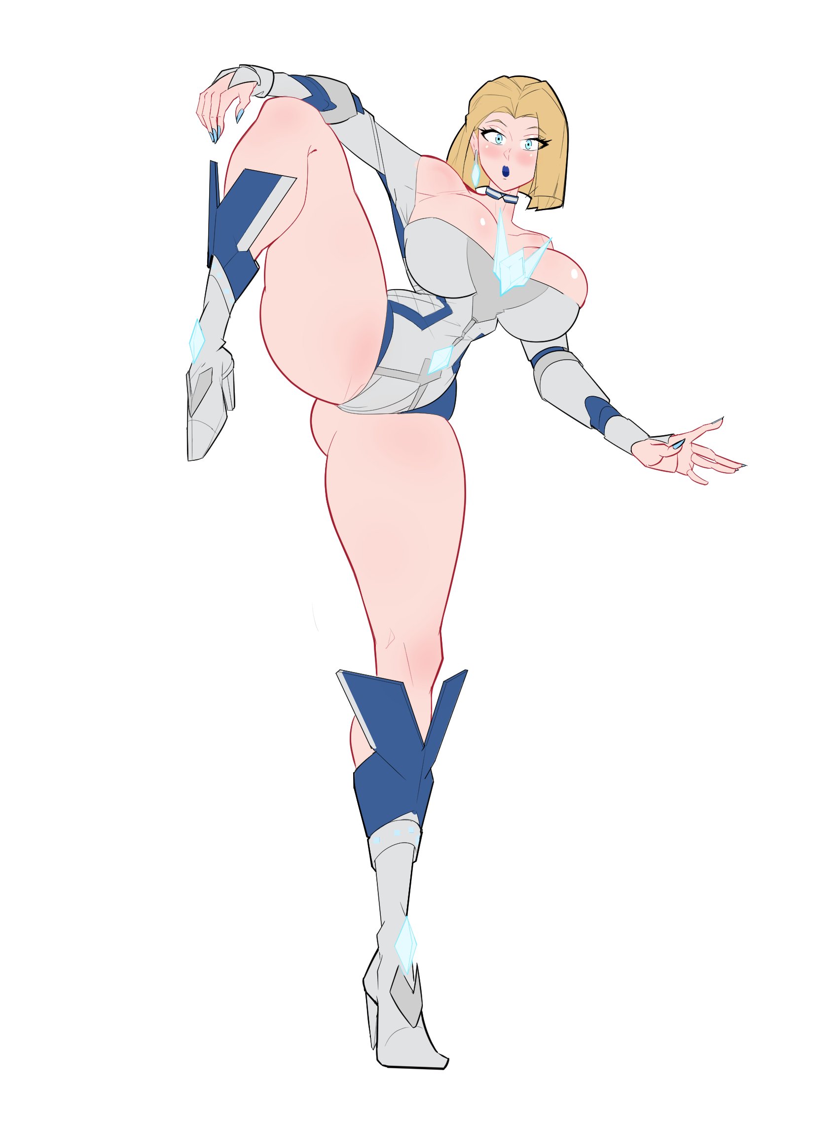 1girls, blonde female, blonde hair, blue lipstick, blue nails, bob cut, boots, breasts, emma frost, emma frost (marvel rivals), female, female focus, female only, hi res, high heel boots, high heels, large breasts, leotard, light skin, light-skinned female, looking at viewer, marvel, marvel comics, marvel rivals, one leg up, solo, spartandoodles, thick thighs, thighs, wide hips