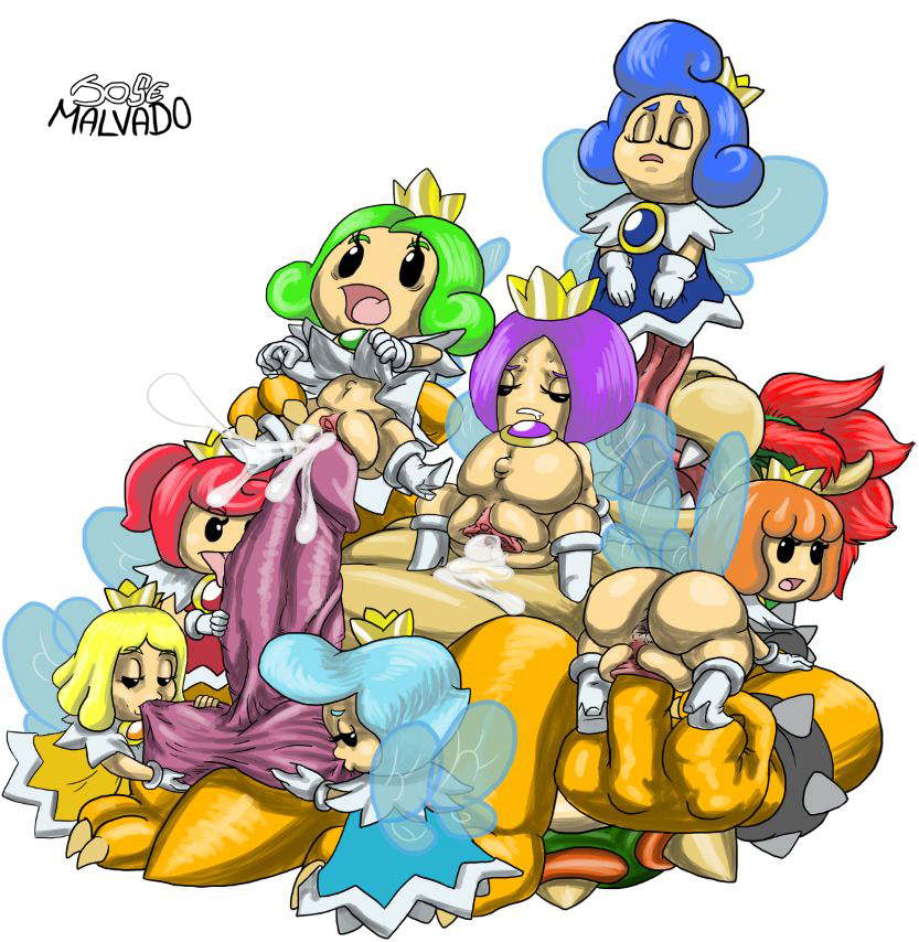 1boy 6+girls 7girls ass balls blue_hair blue_sprixie_princess bowser closed_eyes collaborative_fellatio crown cum cum_drip cum_in_pussy cum_inside cyan_hair cyan_sprixie_princess dress dripping fairy fellatio female fingering gloves green_hair green_sprixie_princess half-closed_eyes harem josemalvado koopa licking_pussy light-blue_sprixie_princess mario_(series) multiple_boys multiple_girls nintendo open_mouth oral oral_sex orange_hair orange_sprixie_princess penis purple_hair purple_sprixie_princess pussy red_hair red_sprixie_princess scalie sex shell spiked_bracelet sprixie_princess super_mario_3d_world tagme teamwork vaginal_penetration white_background wings yellow_hair yellow_sprixie_princess