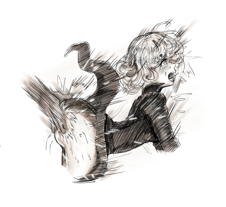 1boy, 1girls, ahe gao, crying, female, male, monochrome, one-punch man, spanking, tatsumaki, thegoldensmurf