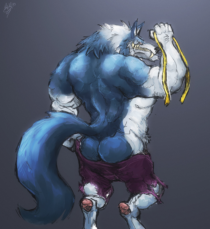 anthro aokmaidu ass canine capcom clothing darkstalkers furry gallon jon_talbain male male_only mooning pants pants_down presenting_ass solo teasing undressing video_games werewolf