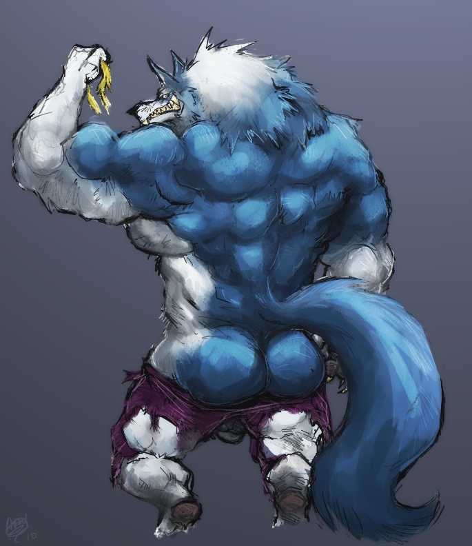 anthro aokmaidu ass canine capcom clothing darkstalkers furry gallon jon_talbain male male_only mooning pants pants_down presenting_ass solo teasing undressing video_games werewolf