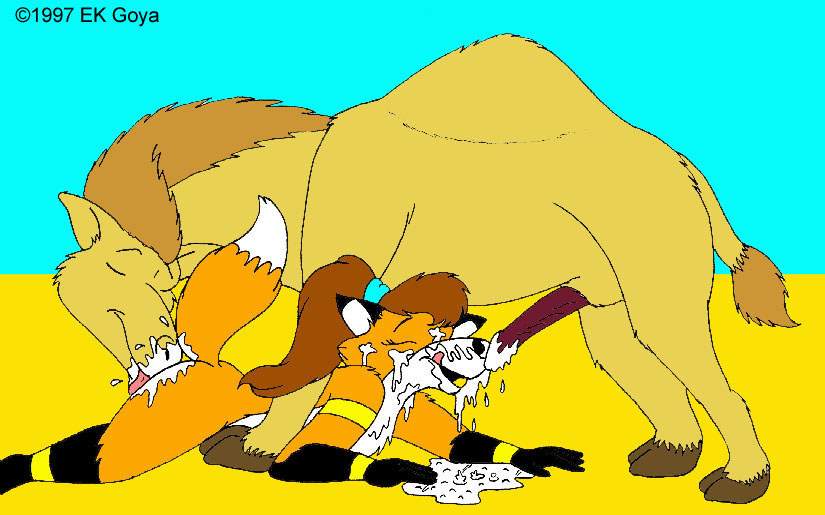 1990s 1997 20th_century anthro anthro_on_feral camel canine closed_eyes color cum cum_on_face cunnilingus day desert duo ek_goya erection female feral fox fur hairband interspecies licking lying male mammal messy nude on_front oral oral_sex orange_fur outdoors penis raised_tail sand sex side_view straight tail tan_fur tongue tongue_out toony vaginal_penetration white_belly zoophilia