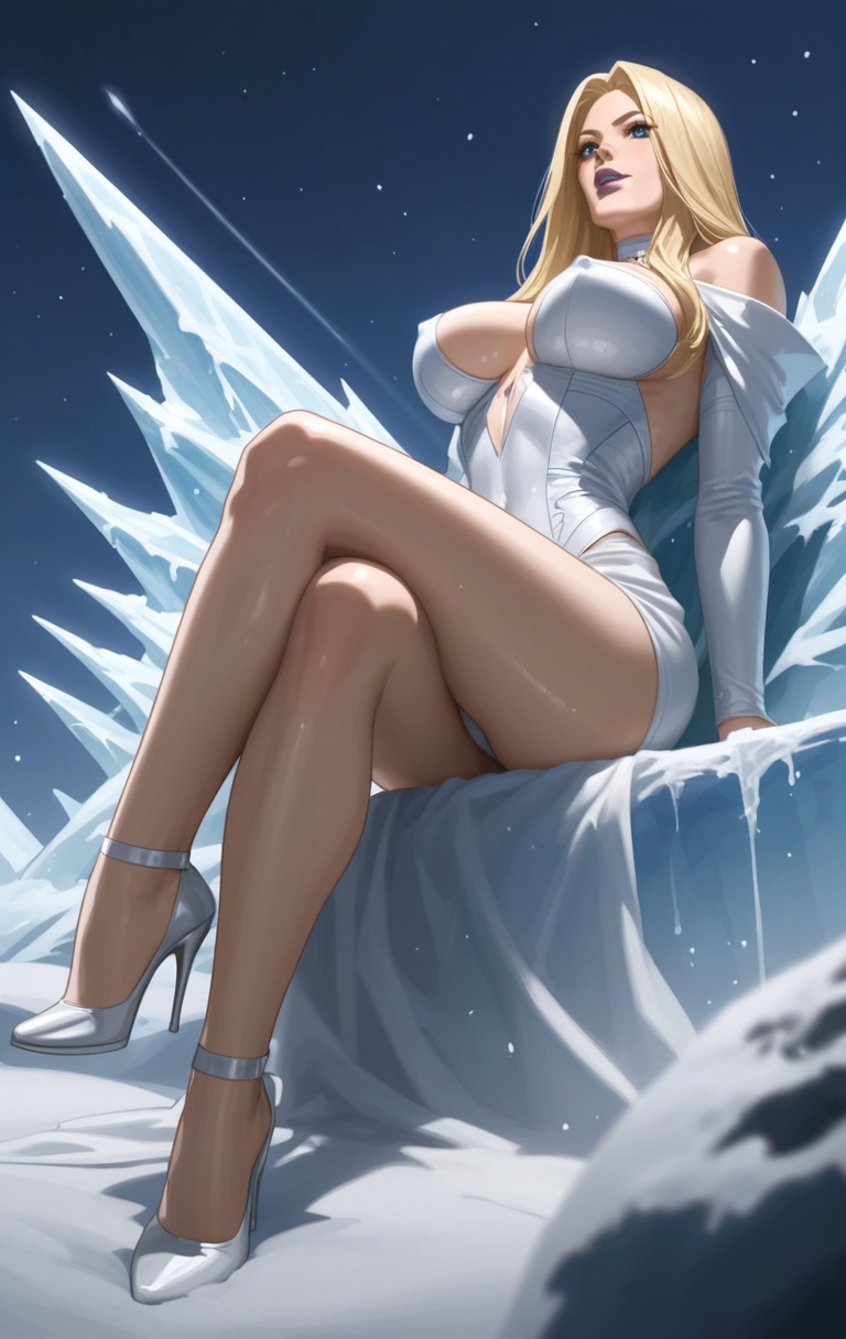 ai_generated blonde_female blonde_hair blue_eyes eepol emma_frost female female_only hellfire_club large_breasts marvel marvel_comics nipple_bulge nipples panties white_queen x-men