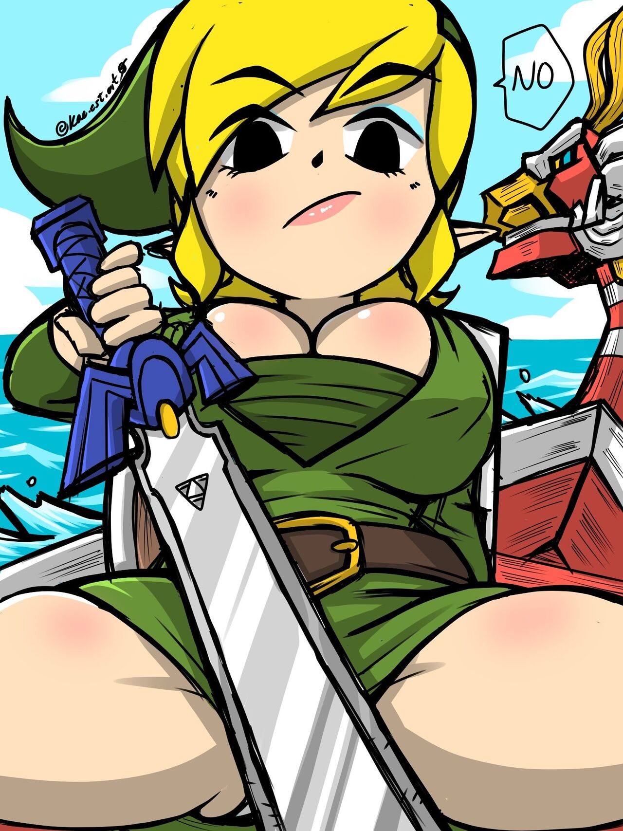 black_eyes blonde_hair boat eyeshadow genderswap_(mtf) hylian hylian_ears kae-est_art link looking_back makeup mascara master_sword medium_breasts nintendo open_legs panties rule_63 tagme the_legend_of_zelda the_wind_waker toon_link toon_linka upskirt wind_waker