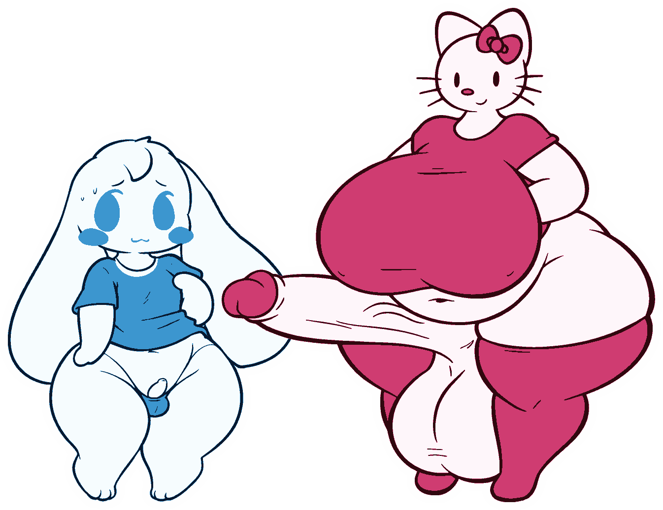 1boy1futa anthro bbw cinnamon_(cinnamoroll) cinnamoroll cinnamoroll_(series) deadsector fat female femboy futa_is_bigger futa_on_male futanari hello_kitty hello_kitty_(character) hello_kitty_(series) ineffective_clothing kitty_white male penis_envy sanrio self_upload size_comparison size_difference