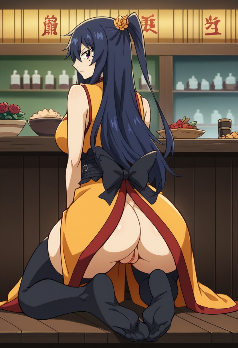 1girls ai_generated ass bubble_butt edens_zero homura_kogetsu kimono on_knees presenting_pussy pussy sitting solo solo_focus