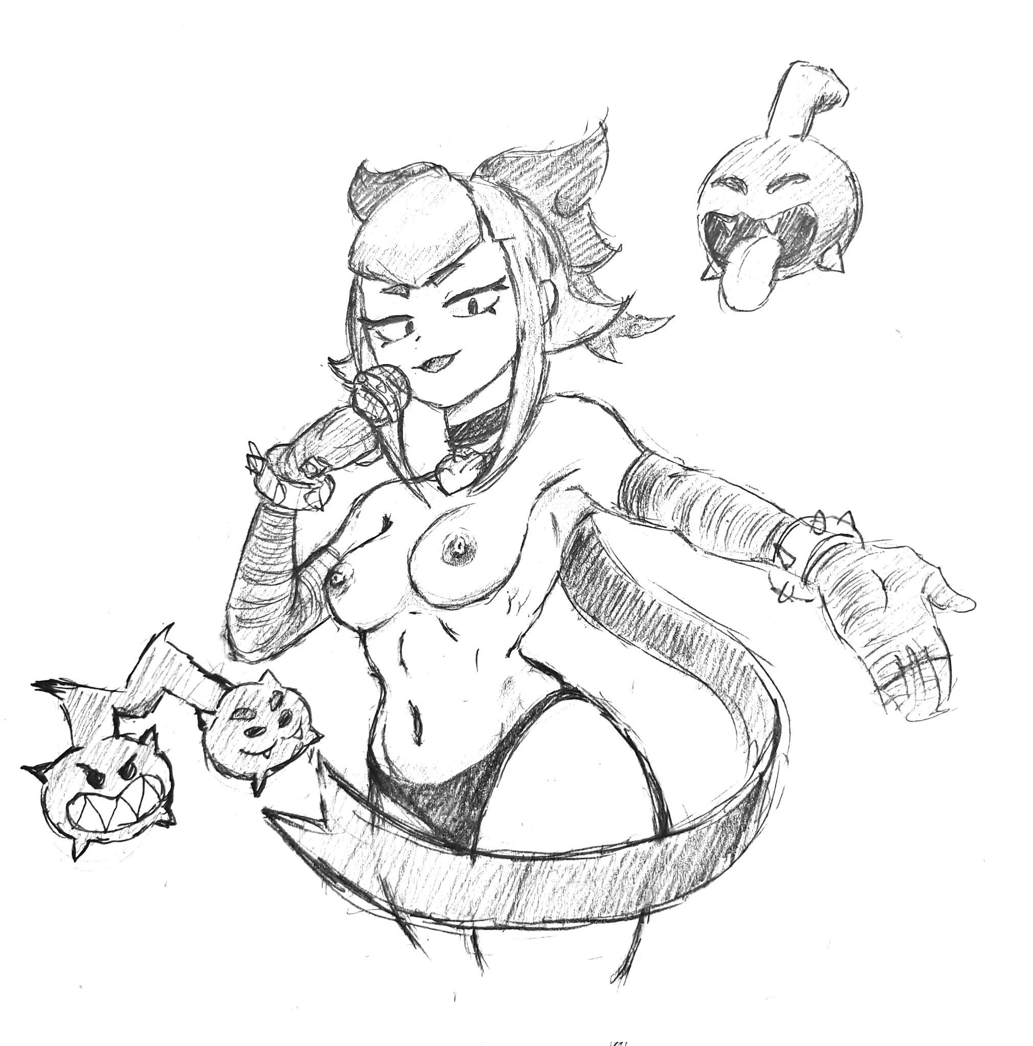 1girls, black and white, brawl stars, breasts, female, kpop, melodie (brawl stars), naked, naked female, no bra, panties, solo, solo female, supercell