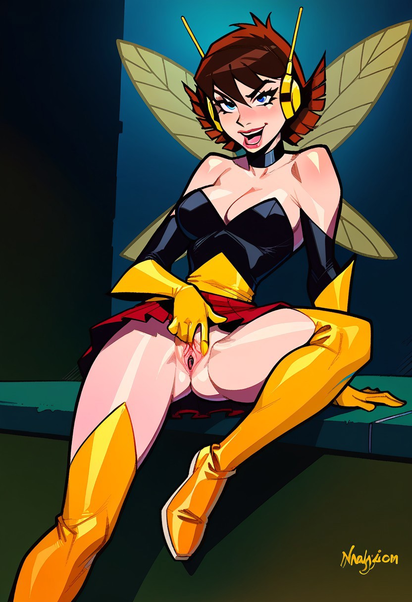 ai_generated avengers bare_shoulders big_breasts choker cleavage demonsummonerai hands_on_knees horny_female horny_smile janet_van_dyne makeup marvel marvel_comics presenting_pussy seductive_look spread_pussy superheroine the_avengers:_earth's_mightiest_heroes thick_thighs thigh_gap wasp_(earth's_mightiest_heroes)